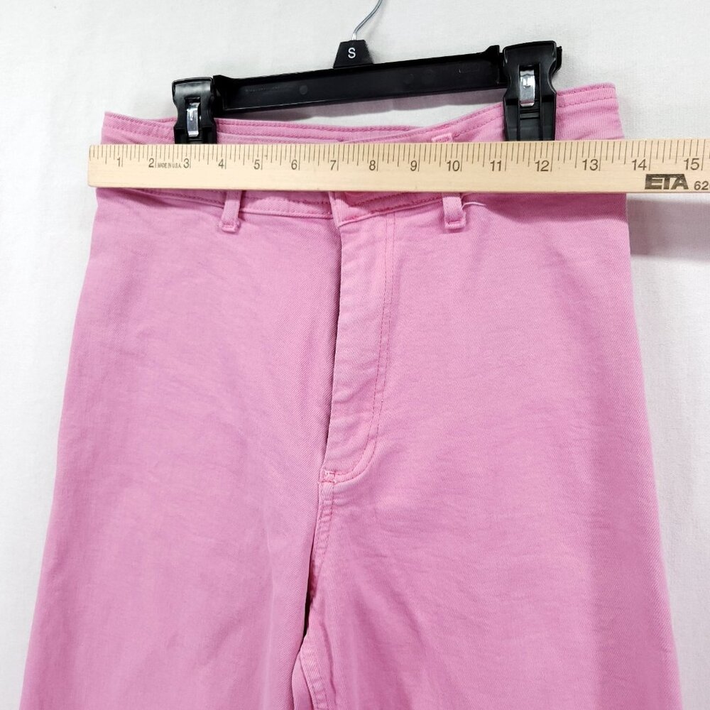 Zara Pink The Marine Flare Stretch Wide Leg Raw Hem High Rise Jean Size 4 - Picture 5 of 16